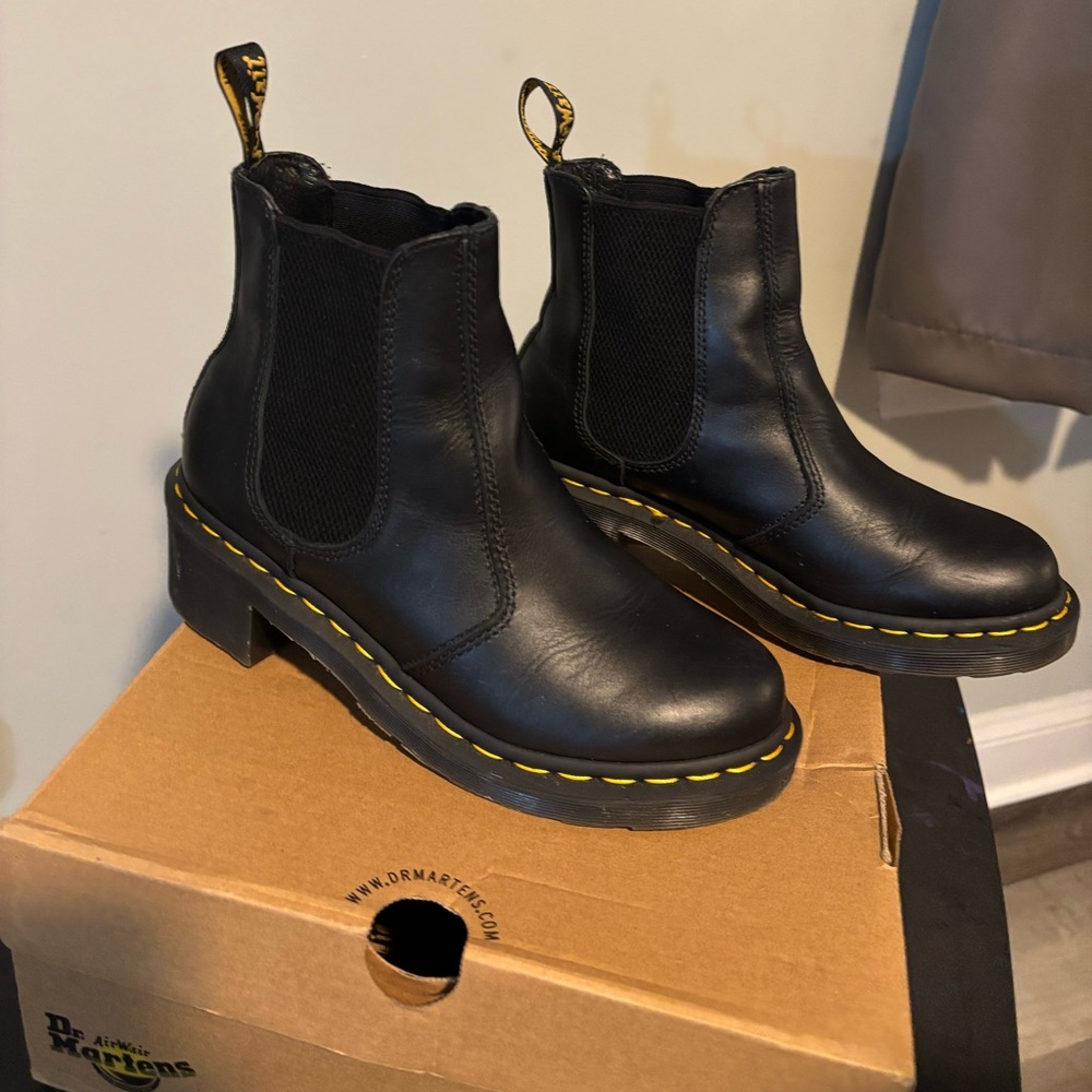 Dr. Martens Black Ankle Boots with Yellow Stitching